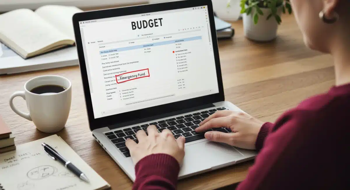 Person budgeting on laptop, focusing on emergency fund savings.