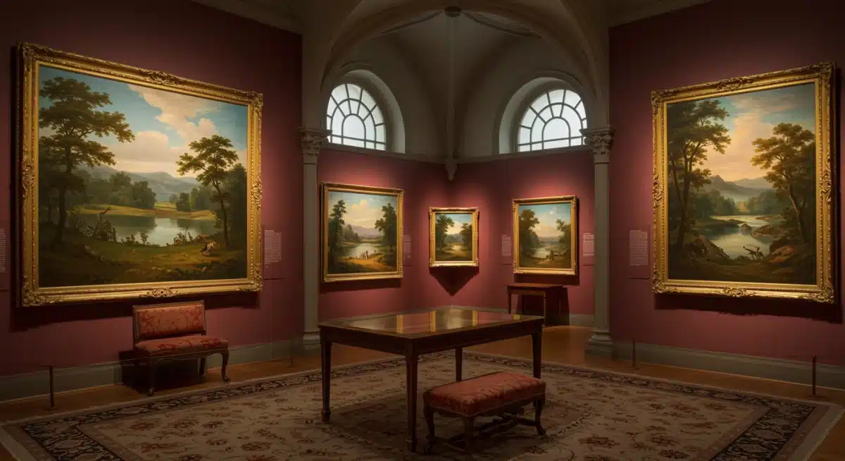 19th-century American landscape paintings in a museum gallery