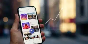 Smartphone showing Instagram feed with engagement graph overlay
