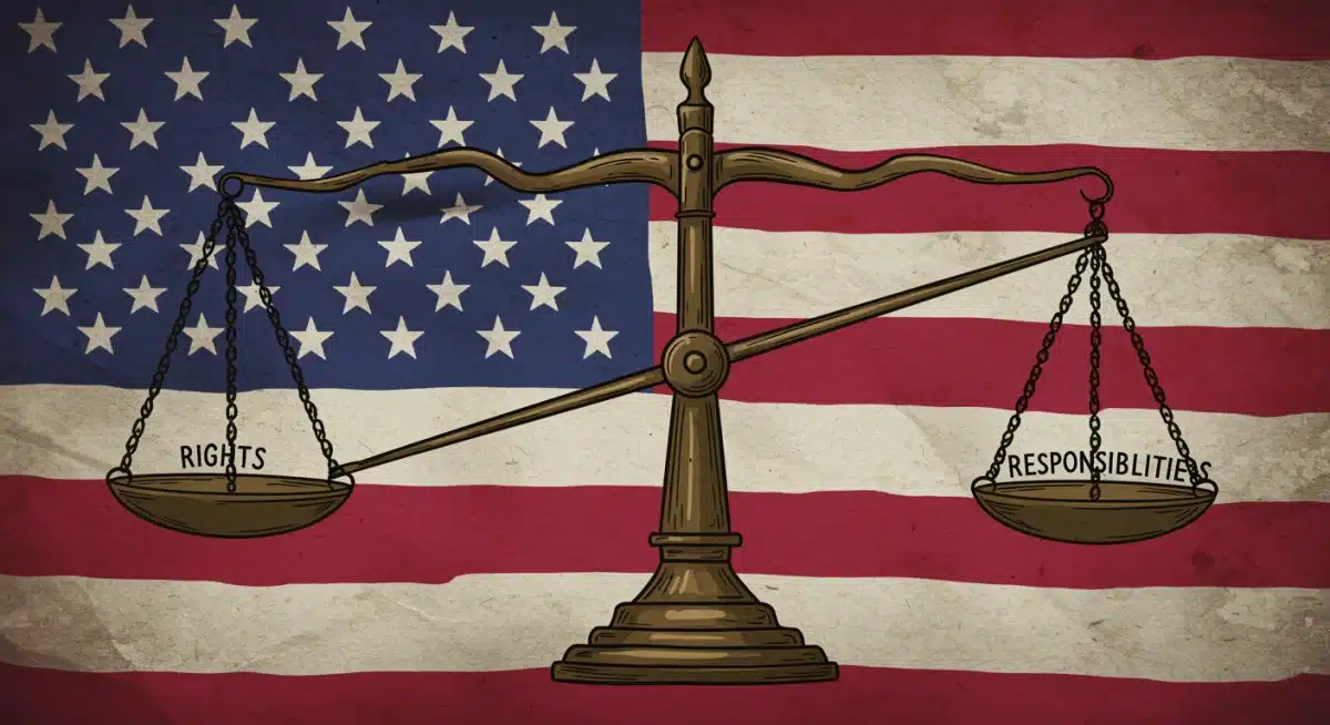 Balance scale illustrating rights and responsibilities in the US legal system.