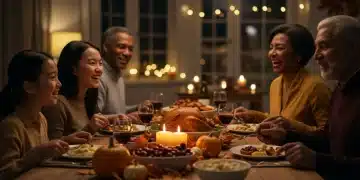 Family enjoying a traditional Thanksgiving dinner together, celebrating US holiday traditions.
