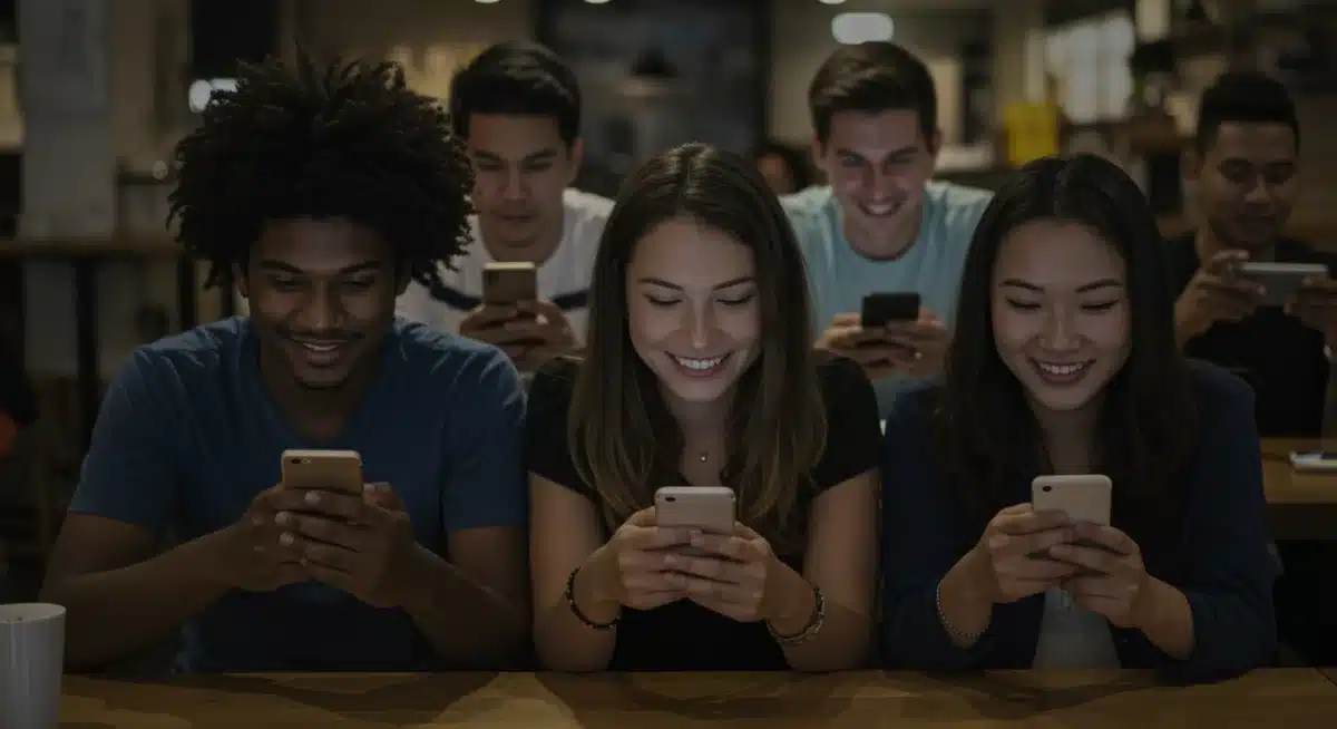Young adults engrossed in smartphones, social isolation