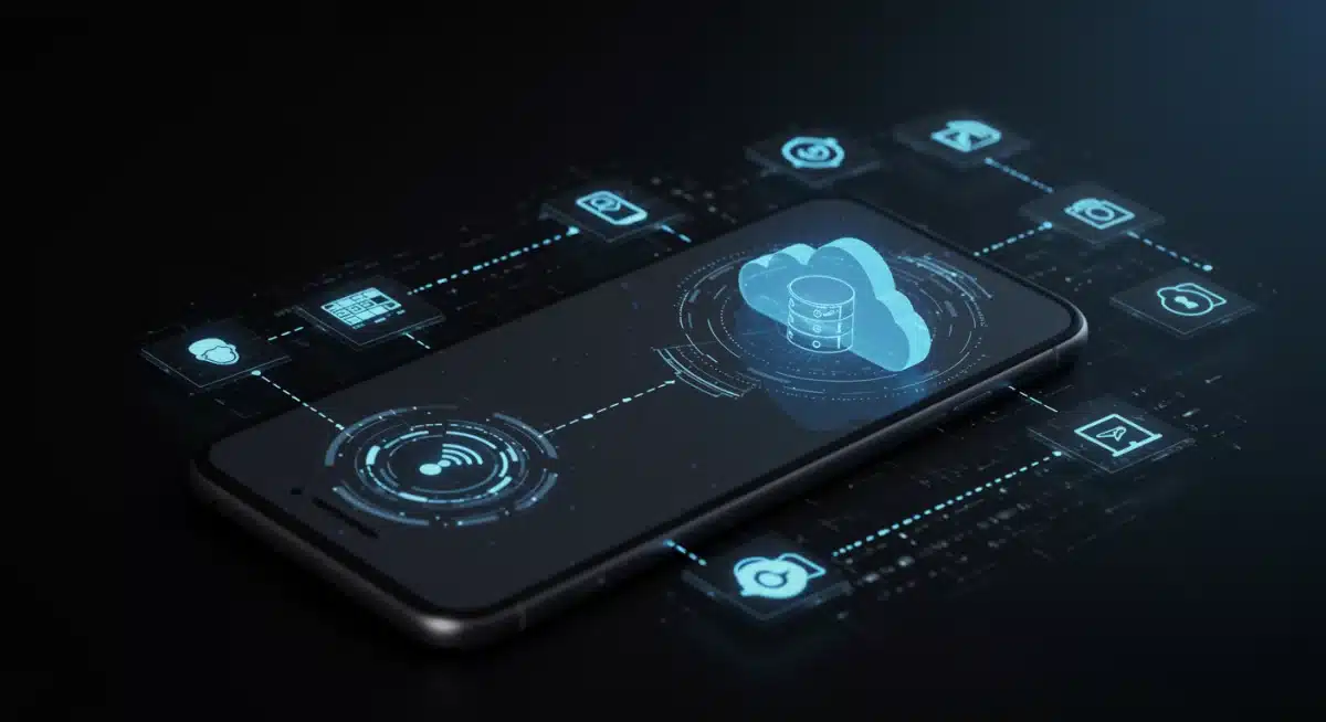 Infographic illustrating data privacy concerns with a smartphone connected to a cloud and security icons.