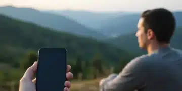 Person enjoying nature, phone blurred, digital detox for clarity