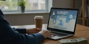Person earning money online with paid surveys in the USA