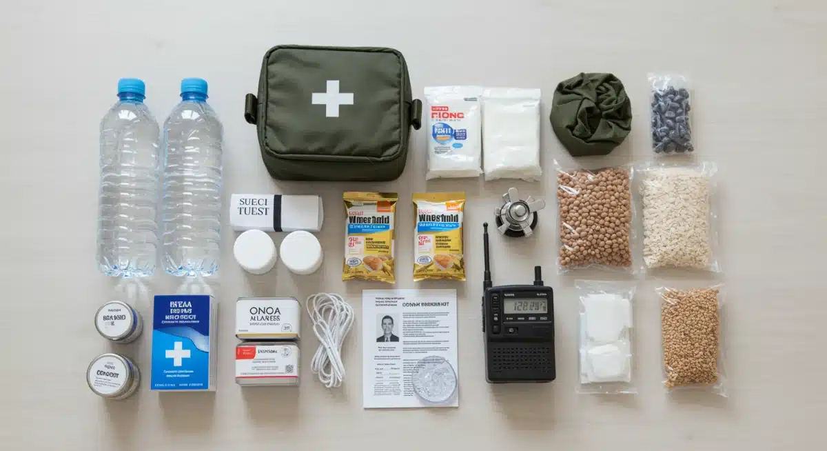 Comprehensive emergency kit with survival supplies for disaster readiness.