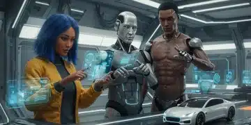 Futuristic AI influencers in a dynamic marketing campaign setting