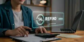 Person smiling at large 2025 tax refund on screen