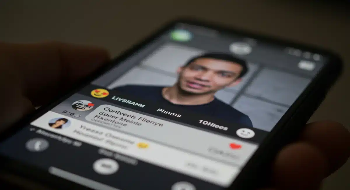 Smartphone displaying an interactive live stream with user comments and emojis, highlighting real-time audience participation.