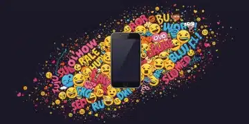 Dynamic visual representation of internet slang and Gen Z vocabulary on a smartphone.