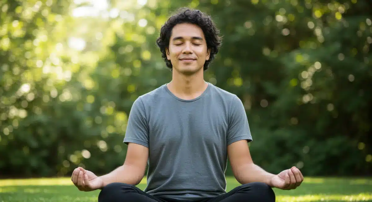 Person meditating peacefully, demonstrating calm from gratitude practice