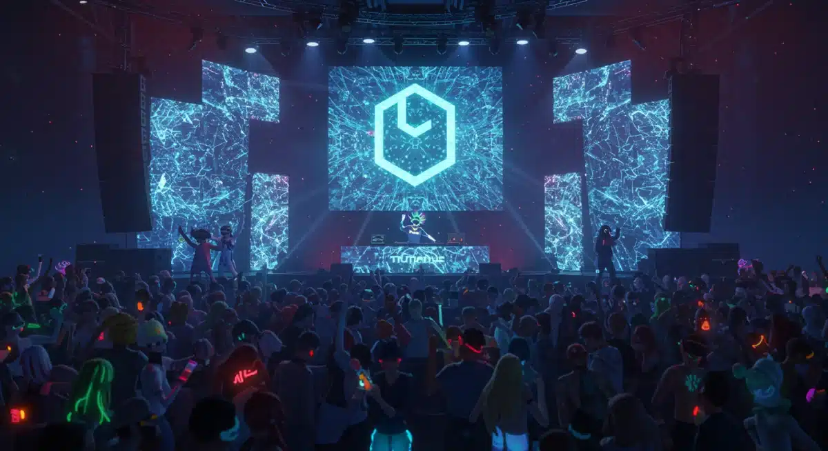 Avatars attending a virtual concert in a metaverse event space