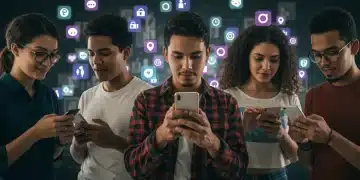 Diverse micro-influencers engaging with phones, authentic community