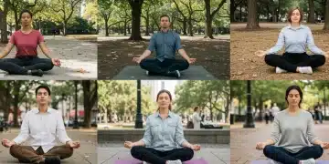 Diverse Americans practicing mindfulness in urban settings