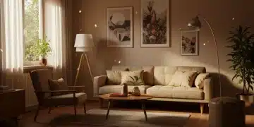 Modern living room with natural light and biophilic decor