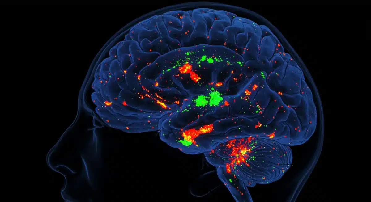 Abstract brain scan showing activated areas in response to music.