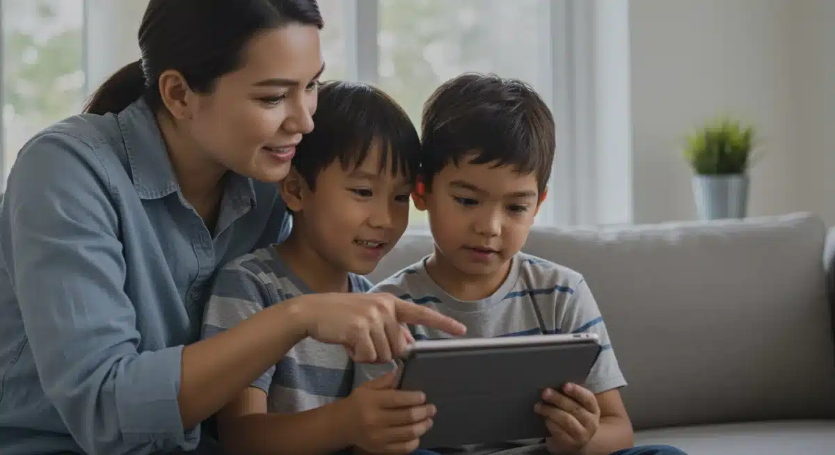 Parent and child learning about digital literacy and responsible social media use