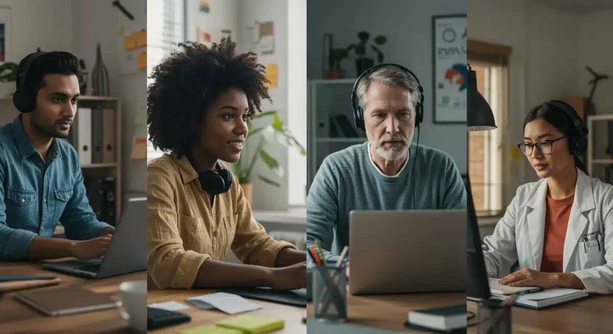 Diverse professionals collaborating remotely through gig work platforms