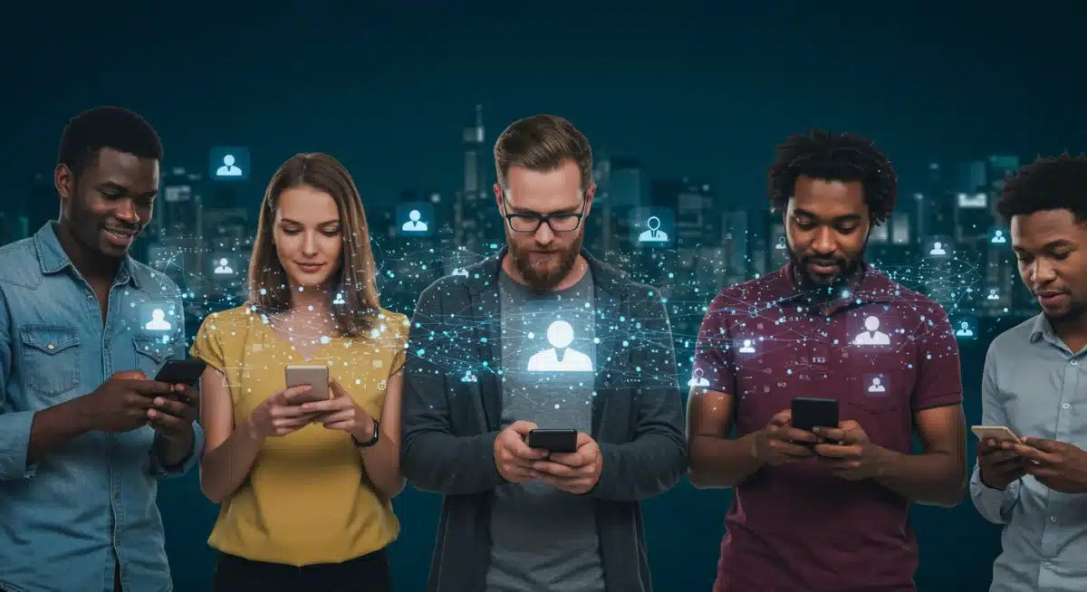 People engaging with social media on smartphones