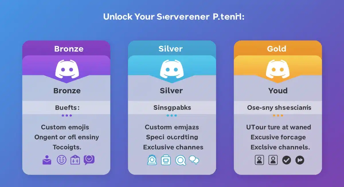 Tiered Discord subscription model with various benefits.