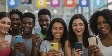 Young people engaging safely in a social media challenge with smartphones