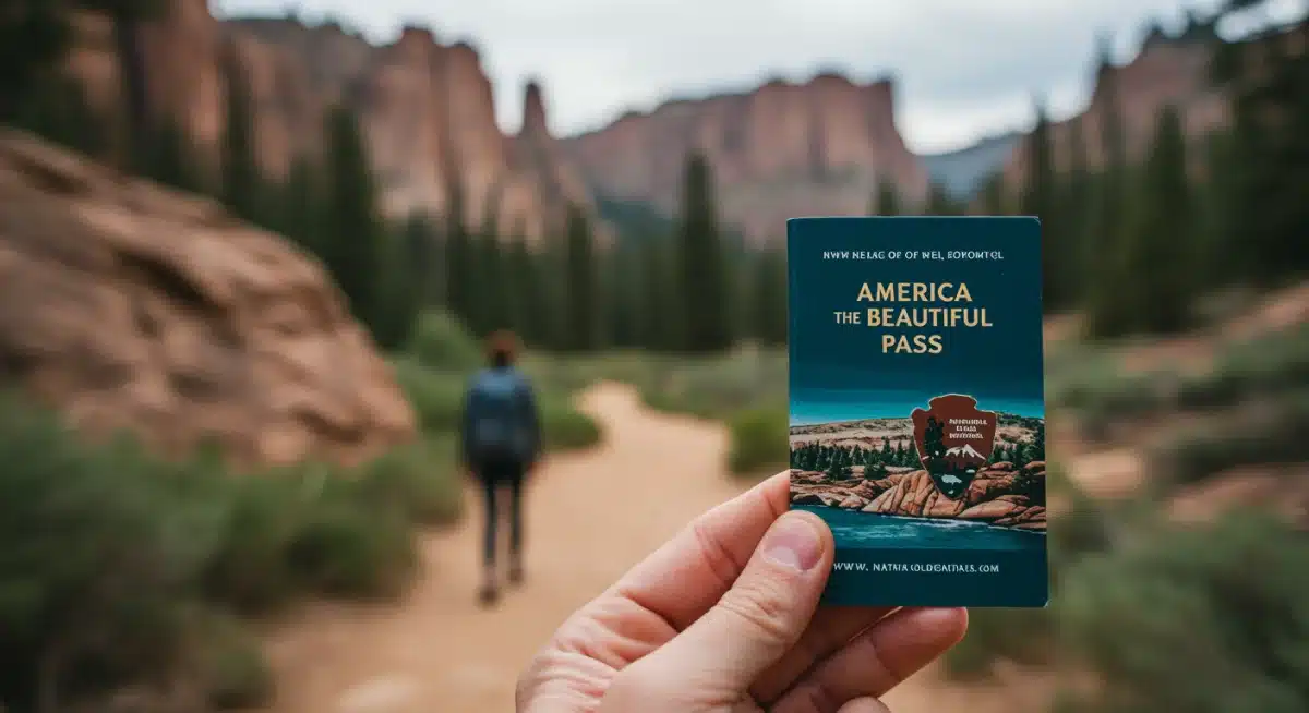 Hand holding America the Beautiful Pass in a national park