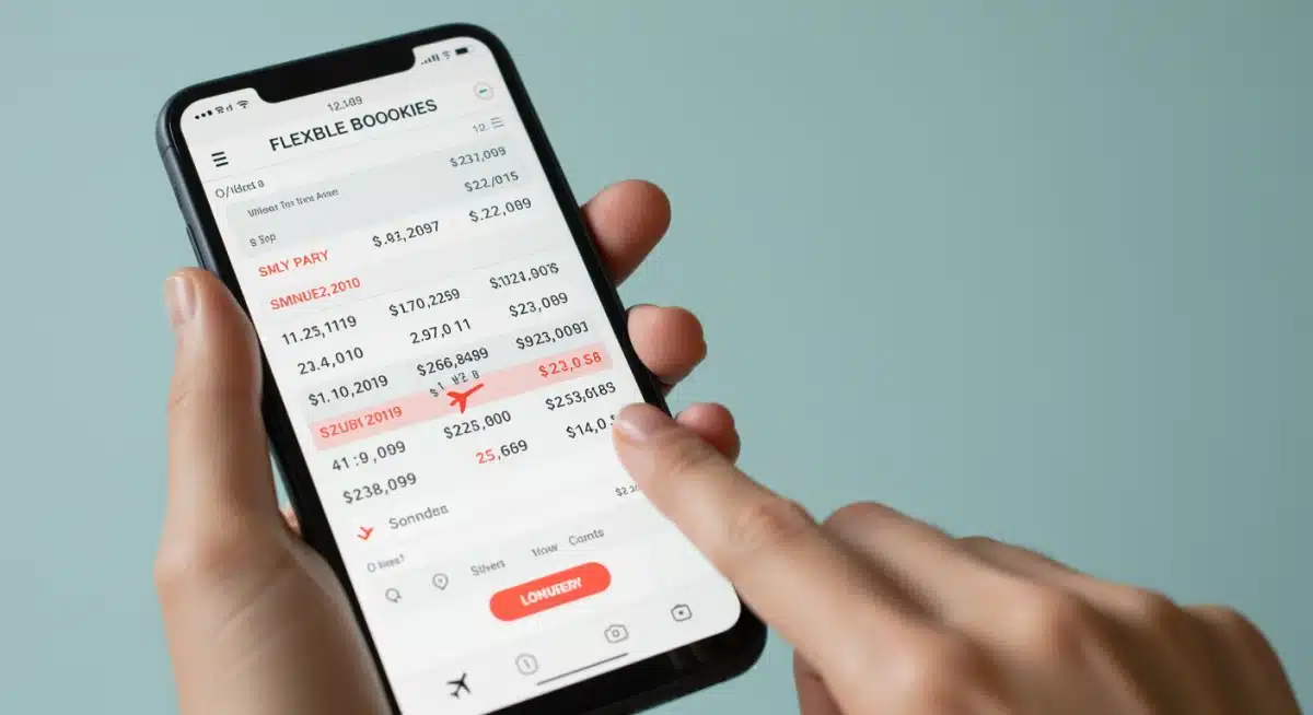 Digital flight booking interface showing flexible dates and cost savings.