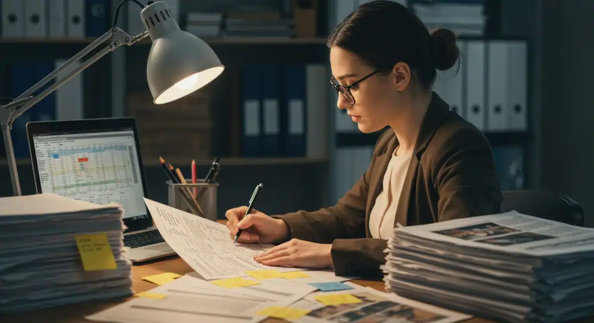 Journalist fact-checking documents, research and media reports