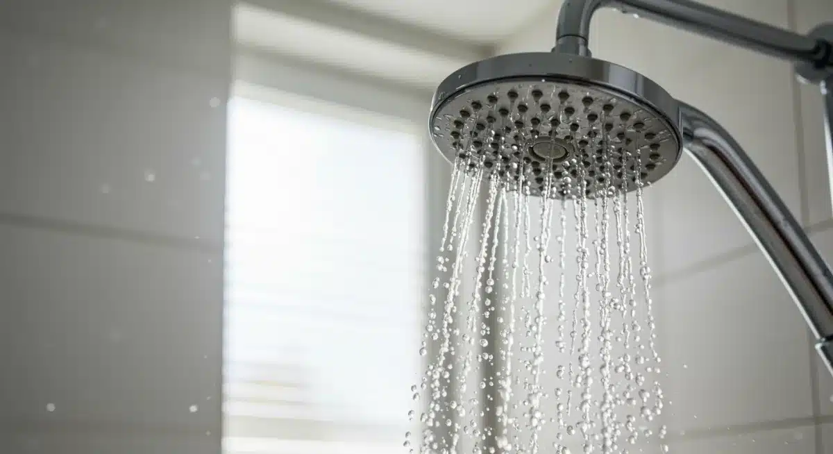 Low-flow showerhead demonstrating water saving technology in bathroom