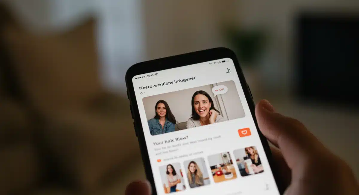 Smartphone screen showing a micro-influencer's product review post with blurred background.