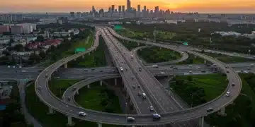 Modern highway interchange reflecting improved US transportation infrastructure.
