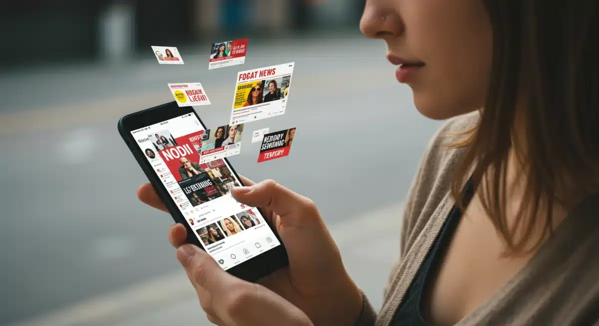 Individual engaging with news on a personalized social media feed