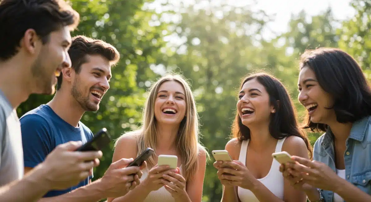 Friends enjoying real-life interaction without phones, highlighting genuine connection