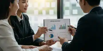 Financial advisor shows 401(k) growth chart to young couple