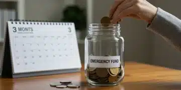 Illustration of a person saving money in an emergency fund jar for a three-month challenge.