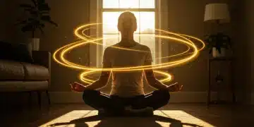 Person meditating, surrounded by positive affirmations in the US