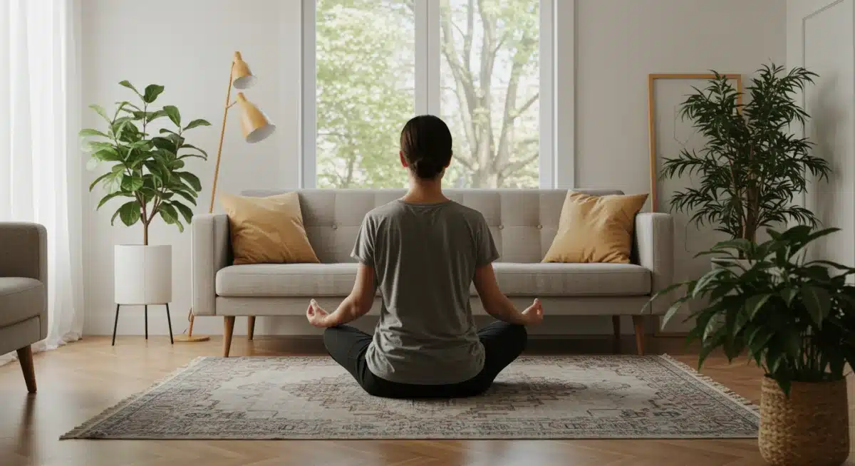 Person meditating, practicing mindfulness for inner strength and calm.