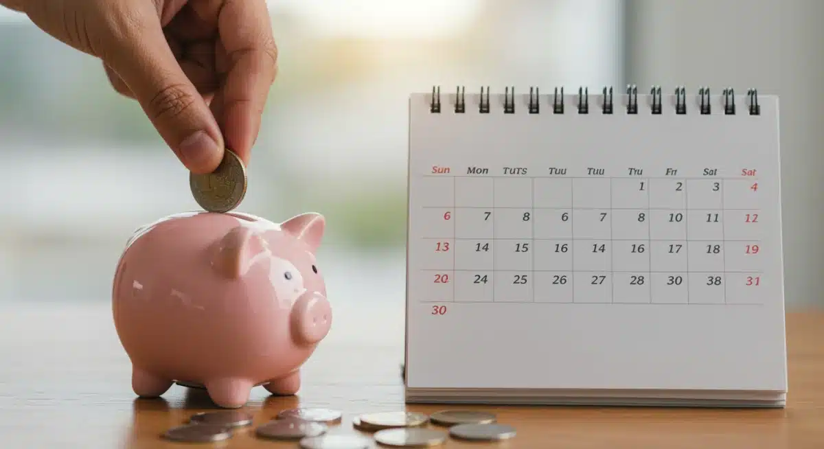 Hand putting coin into piggy bank, symbolizing 2026 savings goals
