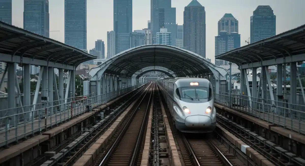 High-speed train in urban setting, symbolizing transit upgrades