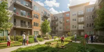 US Affordable Housing: Challenges & Solutions in 2026 Modern affordable housing complex with diverse residents
