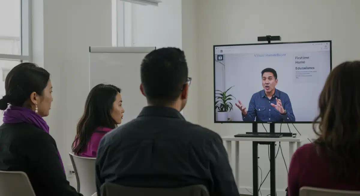 Individuals attending virtual homebuyer seminar, engaging with presenter, innovative solutions